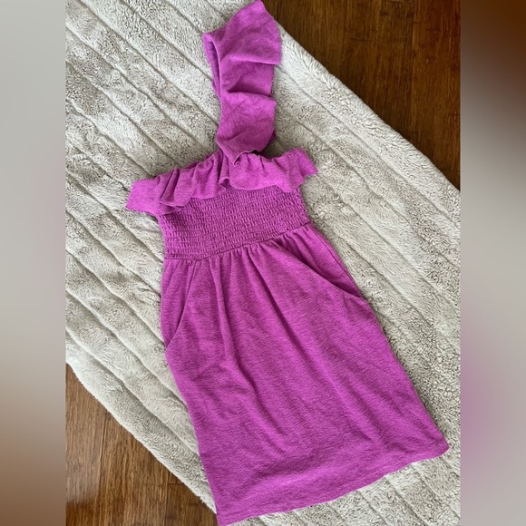 Y2K Juicy Couture Dress TerryCloth Violet Ruffle Trim 1 Shoulder Smocked Bust XS - Picture 6 of 6